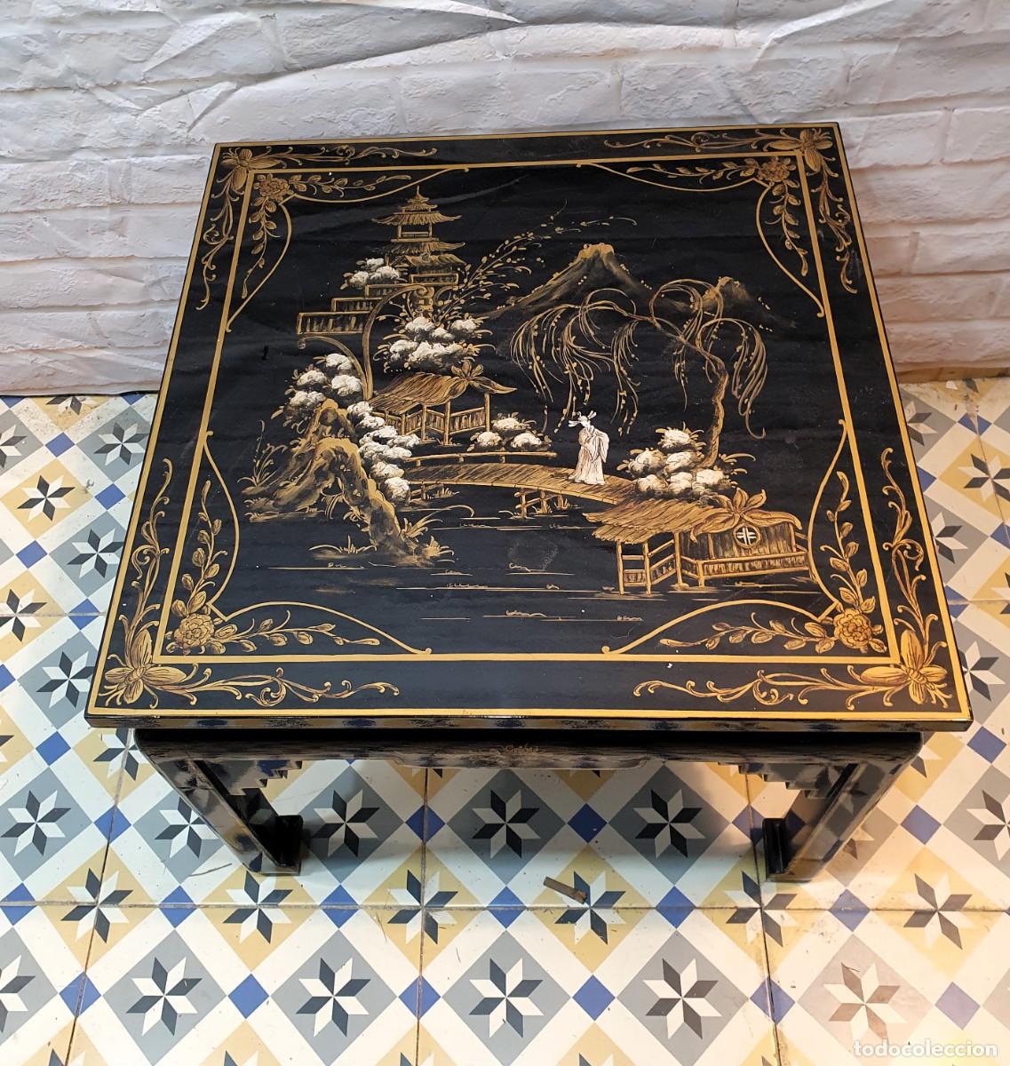 Vintage: .MESA AUXILIAR CHINA LACADA Y DECORADA - Foto 1