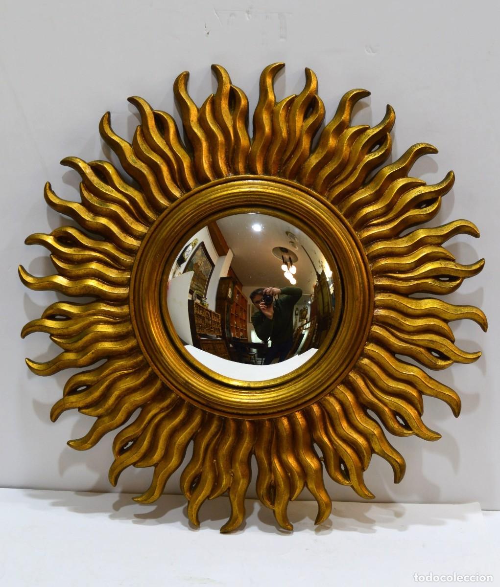 Vintage: Espejo estilo sol madera y cristal convexo - Foto 1