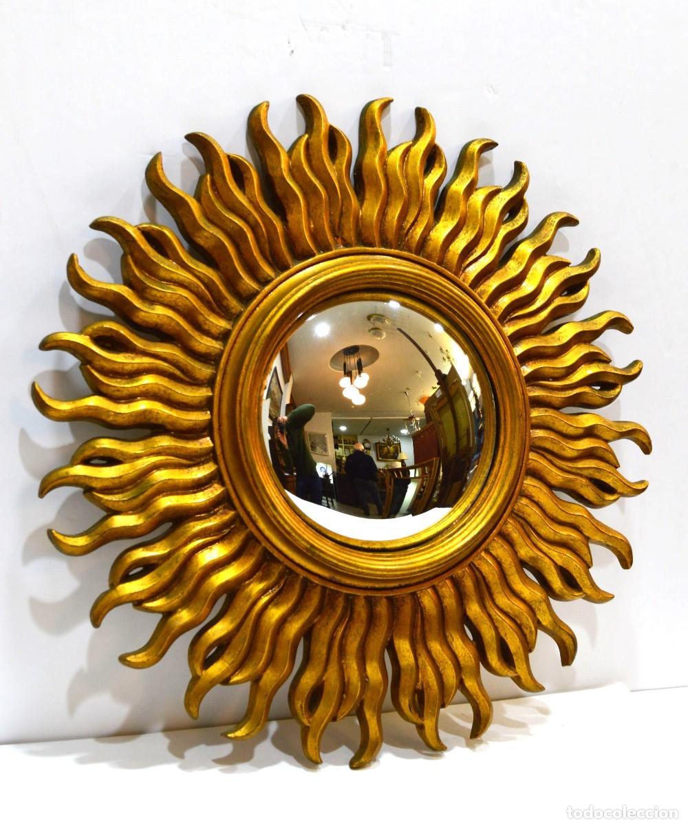Vintage: Espejo estilo sol madera y cristal convexo - Foto 2