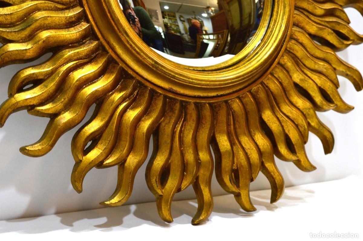 Vintage: Espejo estilo sol madera y cristal convexo - Foto 4