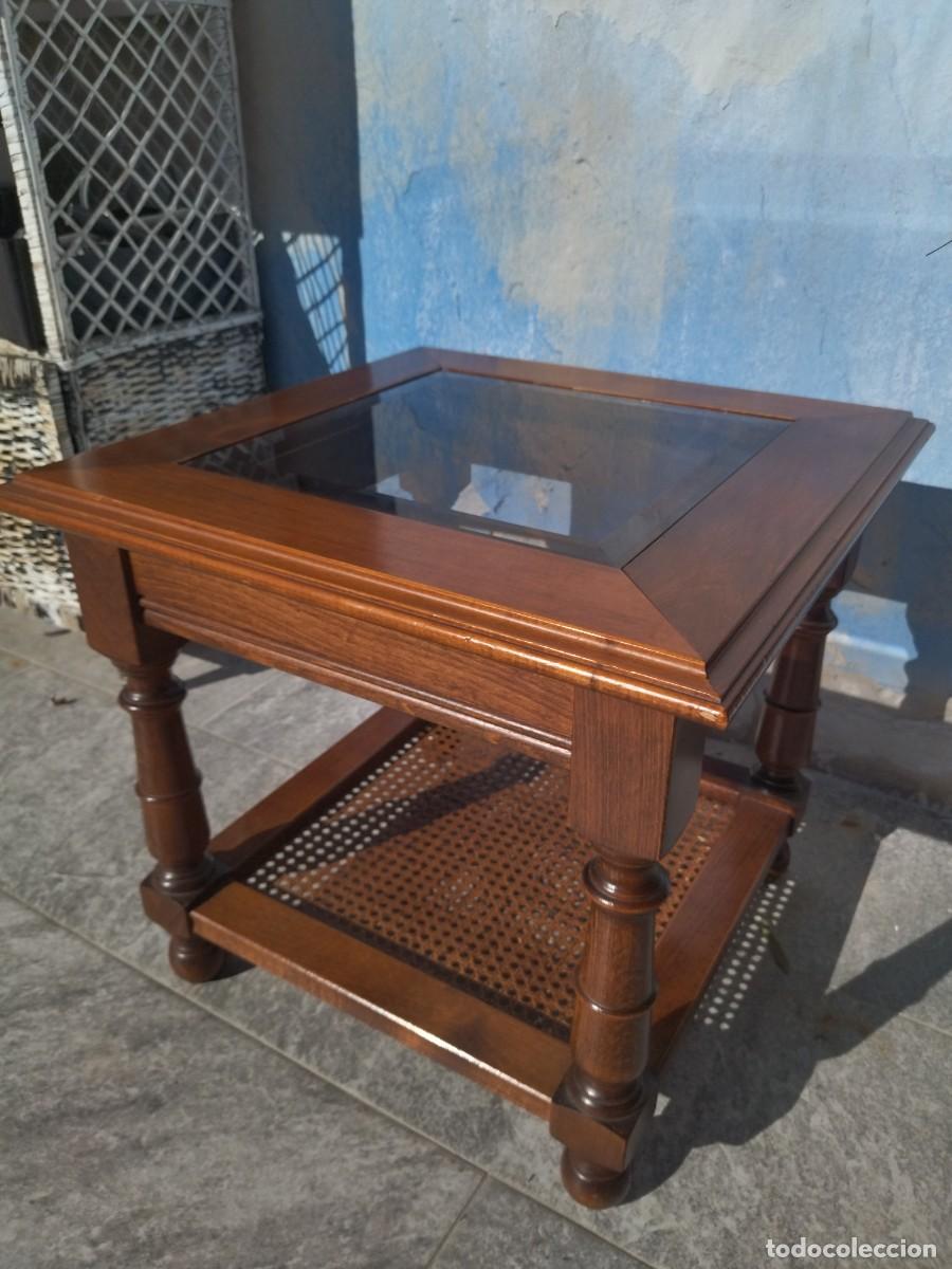 Vintage: Mesa de centro de madera noble, rat&aacute;n y cristal. - Foto 7
