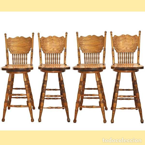Vintage: CONJUNTO DE TABURETES DE MADERA ROBLE - Foto 1