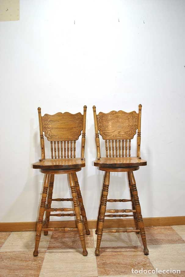 Vintage: CONJUNTO DE TABURETES DE MADERA ROBLE - Foto 3