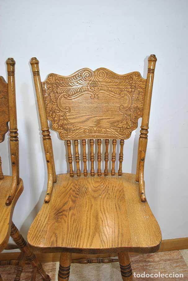 Vintage: CONJUNTO DE TABURETES DE MADERA ROBLE - Foto 4