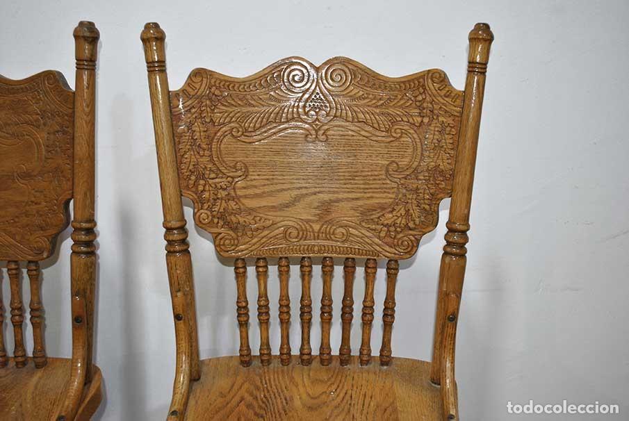 Vintage: CONJUNTO DE TABURETES DE MADERA ROBLE - Foto 5