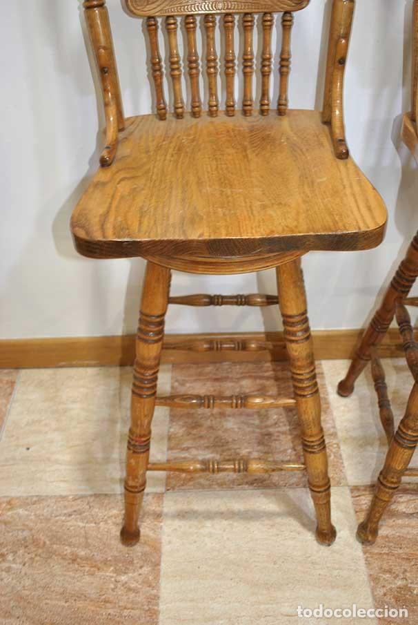 Vintage: CONJUNTO DE TABURETES DE MADERA ROBLE - Foto 6