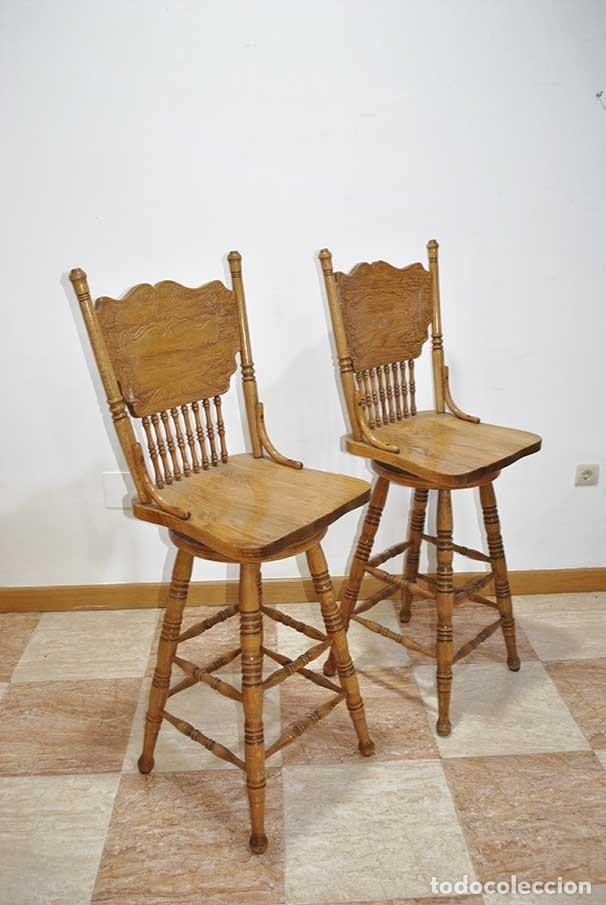 Vintage: CONJUNTO DE TABURETES DE MADERA ROBLE - Foto 7