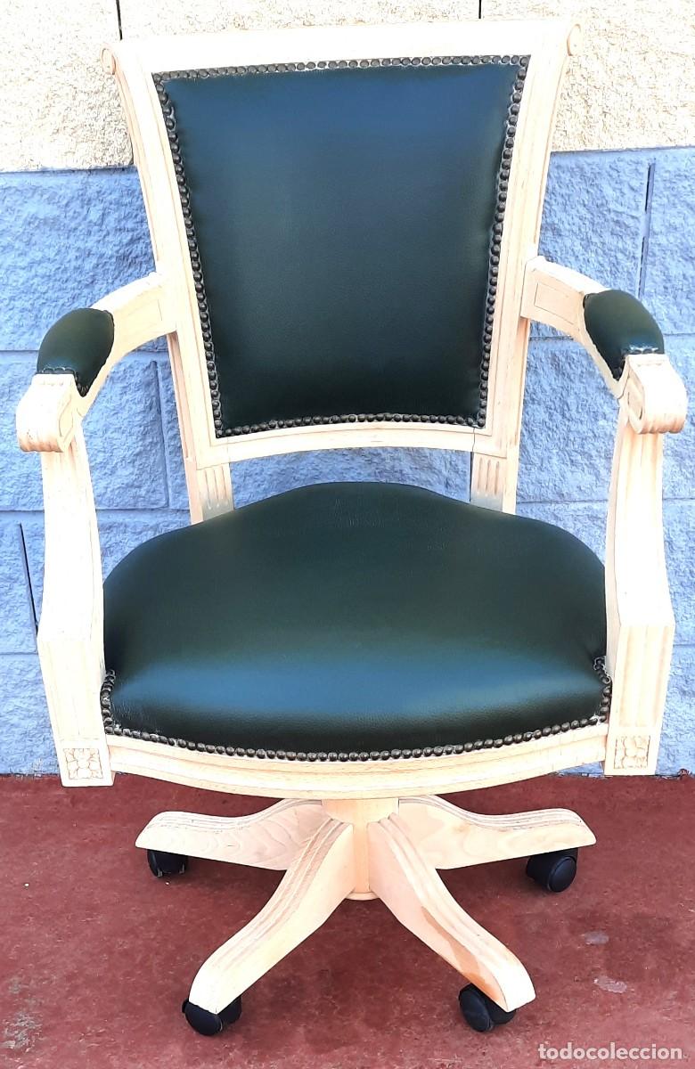 Vintage: SILLON INGLES GIRATORIO POLIPIEL VERDE - Foto 1