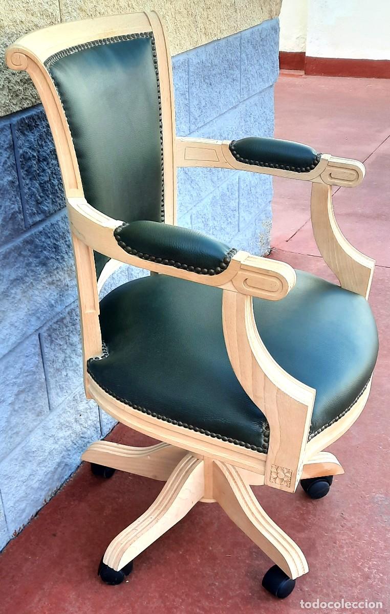 Vintage: SILLON INGLES GIRATORIO POLIPIEL VERDE - Foto 2