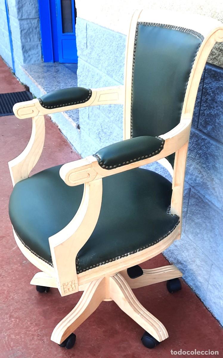 Vintage: SILLON INGLES GIRATORIO POLIPIEL VERDE - Foto 3