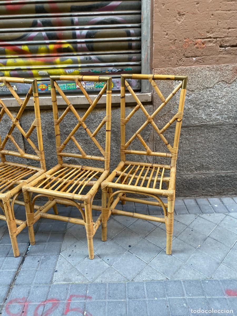 Vintage: CONJUNTO DE 6 SILLAS DE BAMBU Y LATON 1970 - Foto 3