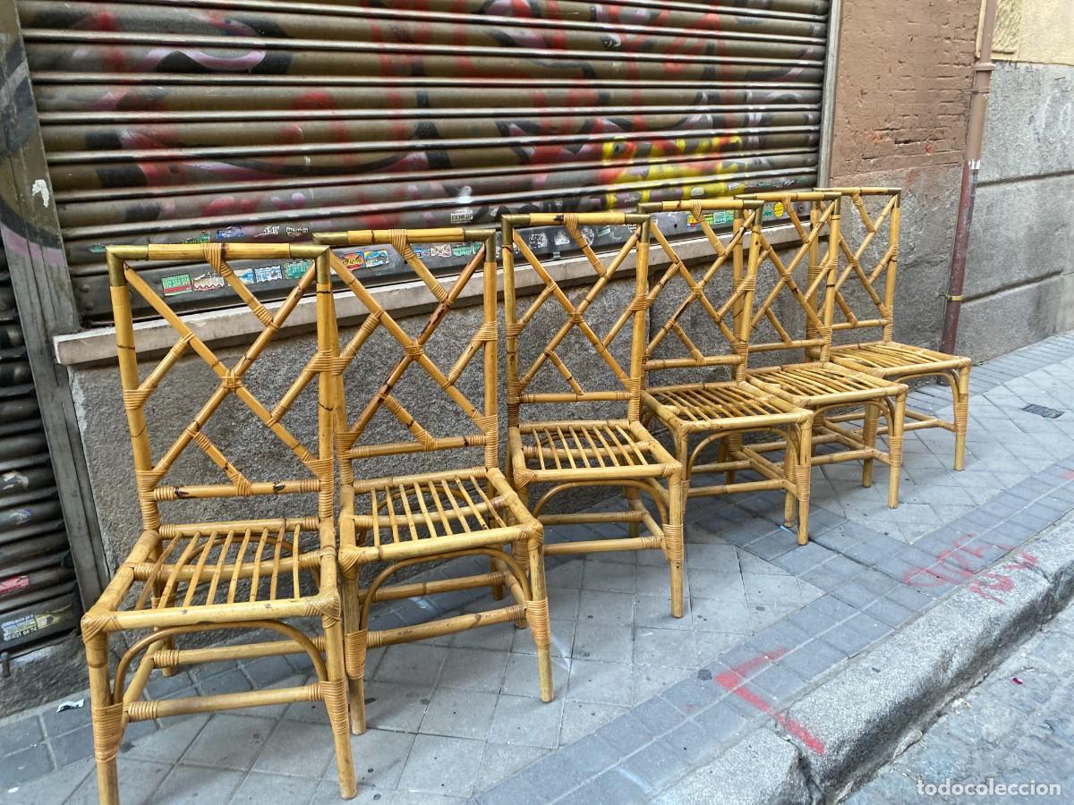 Vintage: CONJUNTO DE 6 SILLAS DE BAMBU Y LATON 1970 - Foto 4