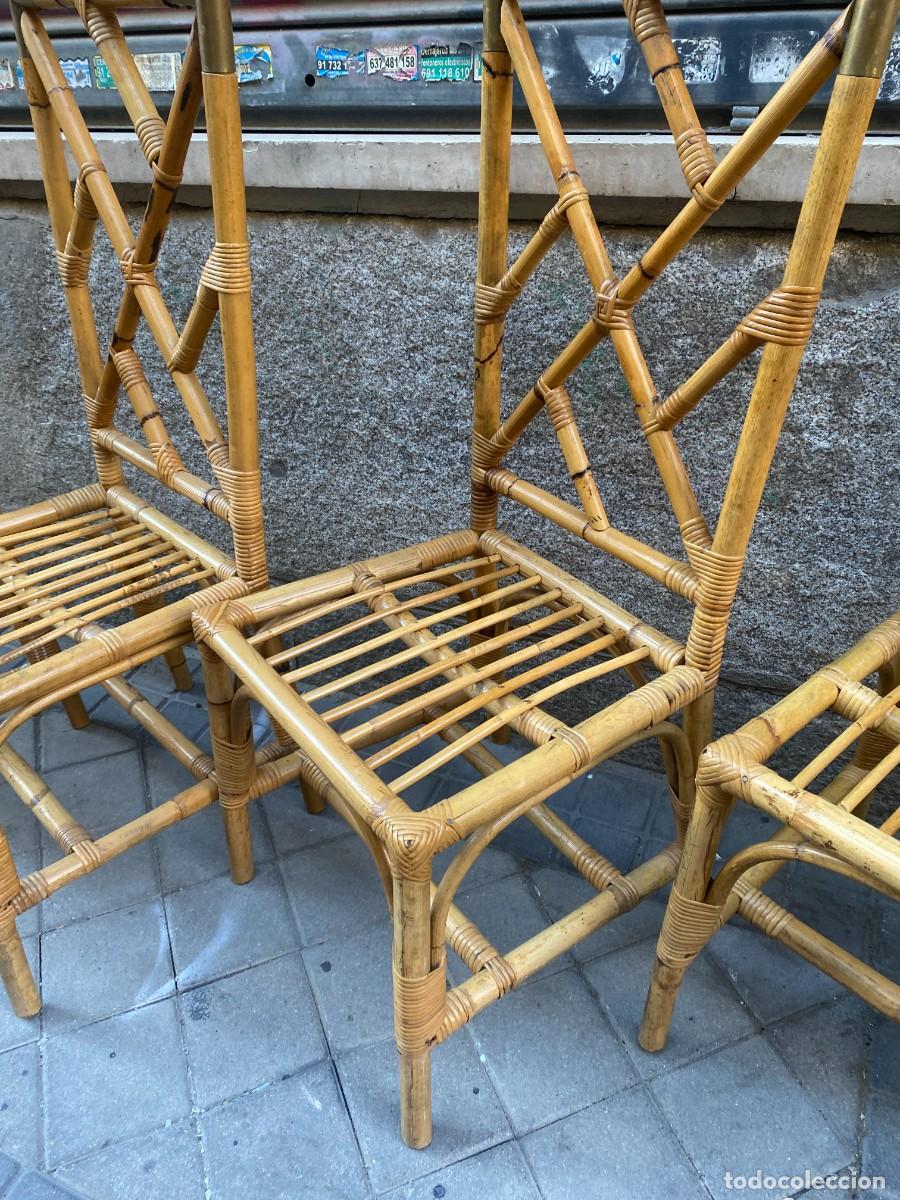 Vintage: CONJUNTO DE 6 SILLAS DE BAMBU Y LATON 1970 - Foto 5