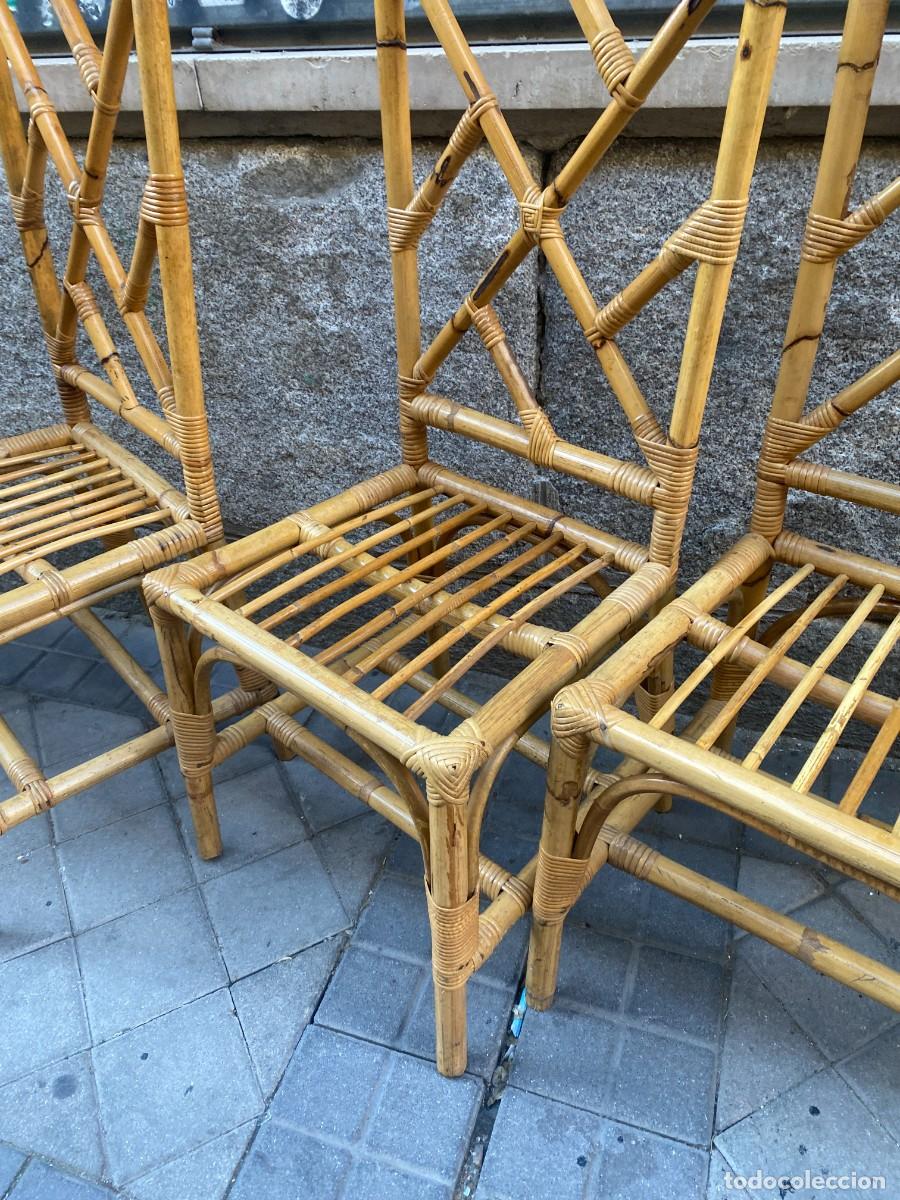 Vintage: CONJUNTO DE 6 SILLAS DE BAMBU Y LATON 1970 - Foto 6