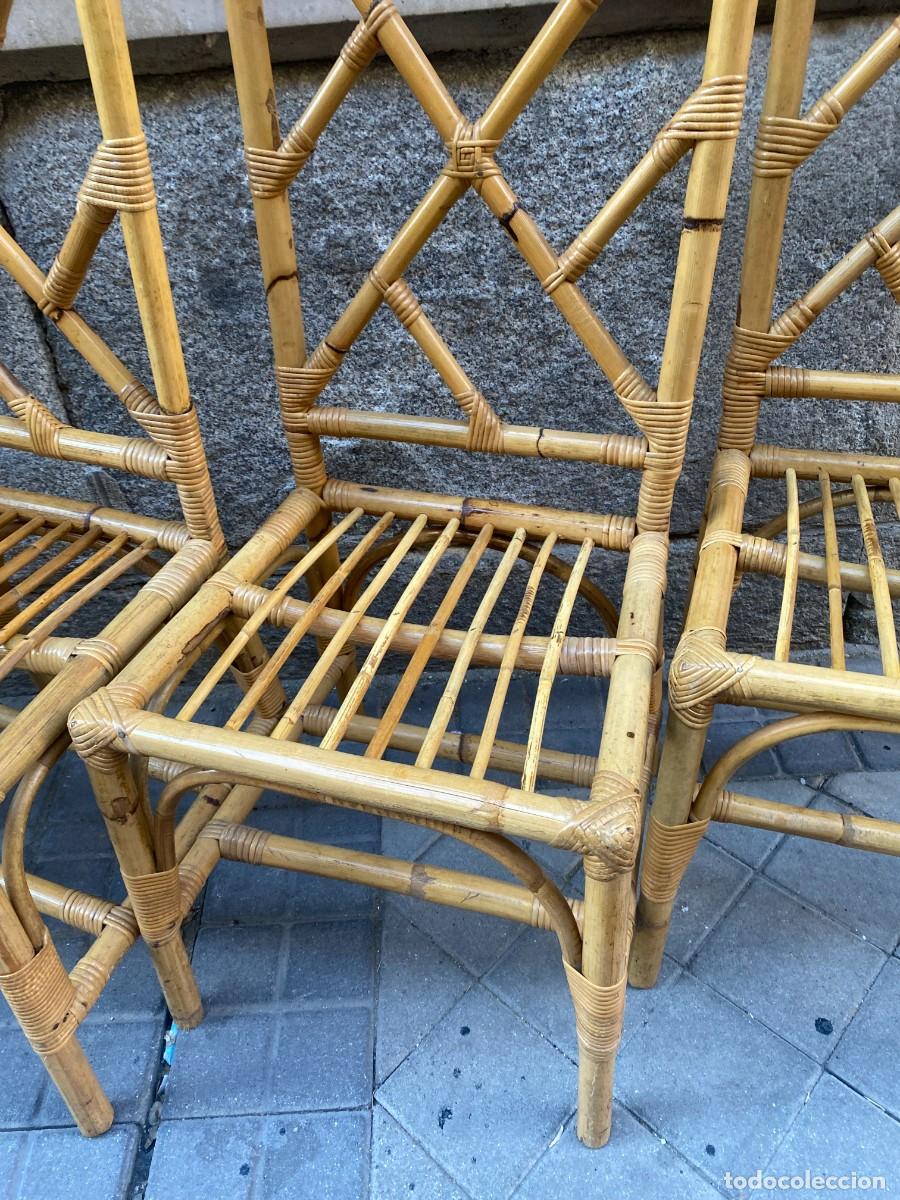 Vintage: CONJUNTO DE 6 SILLAS DE BAMBU Y LATON 1970 - Foto 7