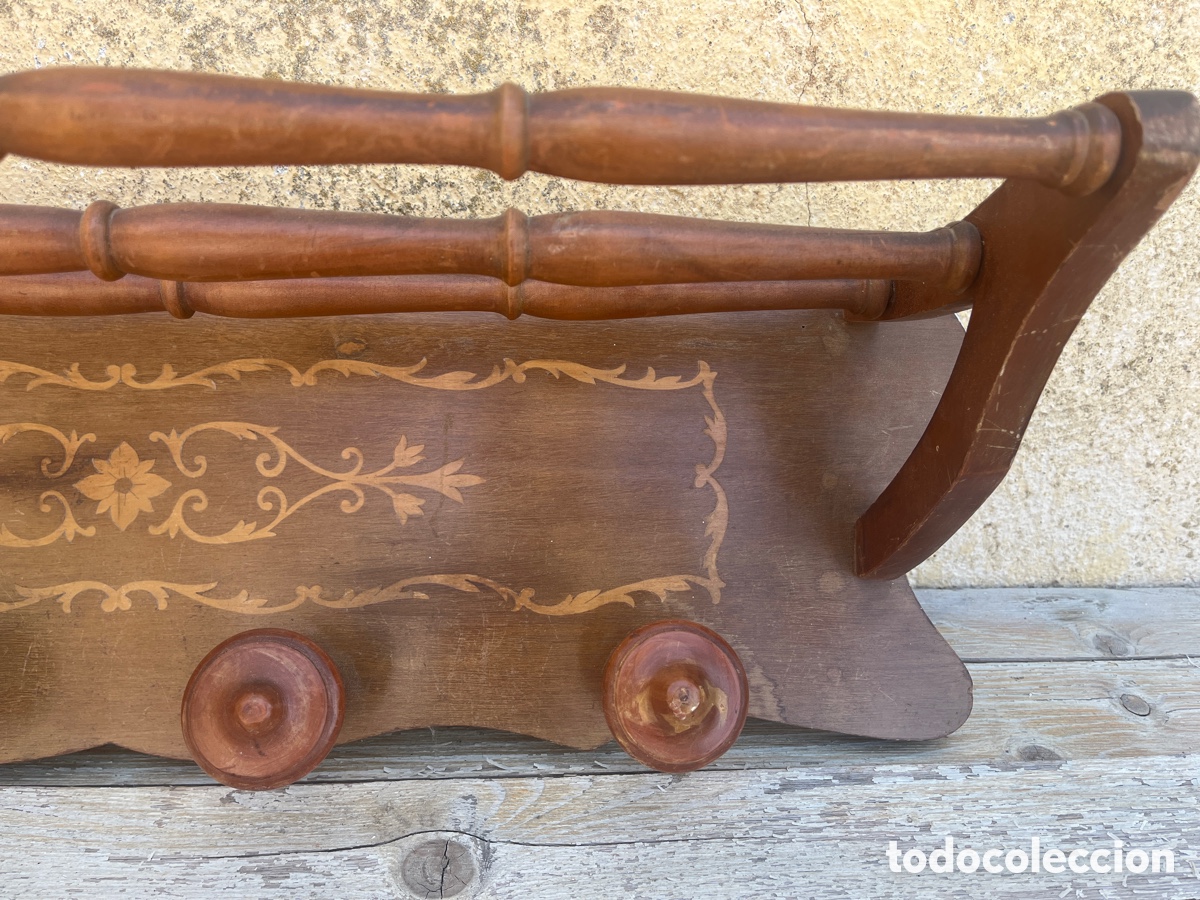 Vintage: Perchero de pared con dibujo de marqueter&iacute;a - Foto 4