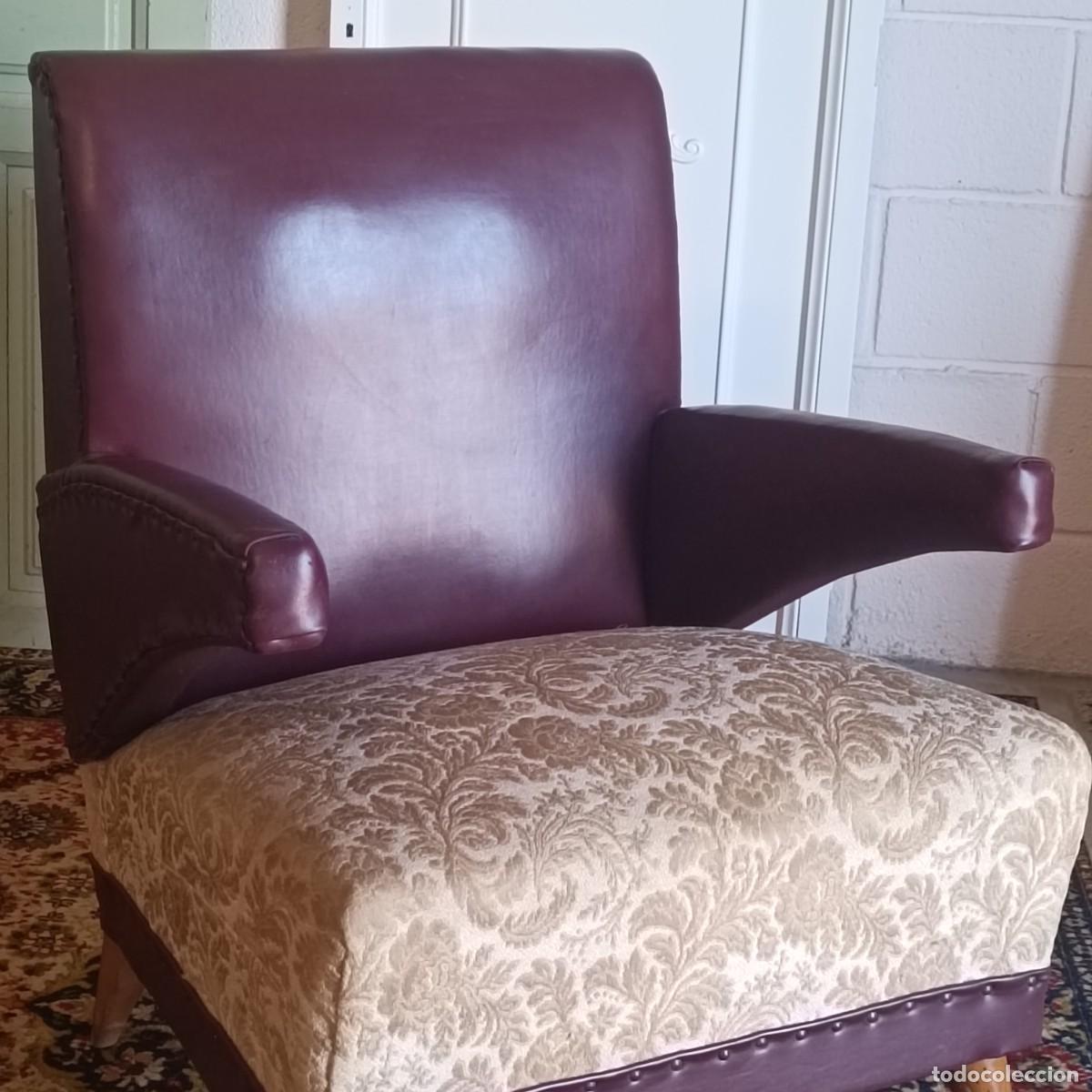 Vintage: SILL&Oacute;N VINTAGE DE PIEL GRANATE. - Foto 2