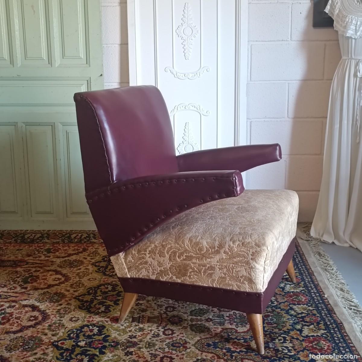 Vintage: SILL&Oacute;N VINTAGE DE PIEL GRANATE. - Foto 3