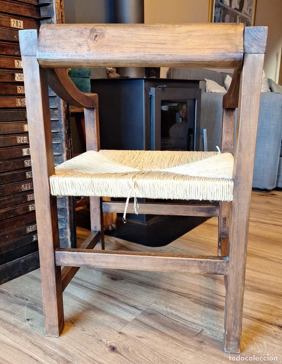 Vintage: Antiguo Sill&oacute;n de Madera y Mimbre - Foto 4