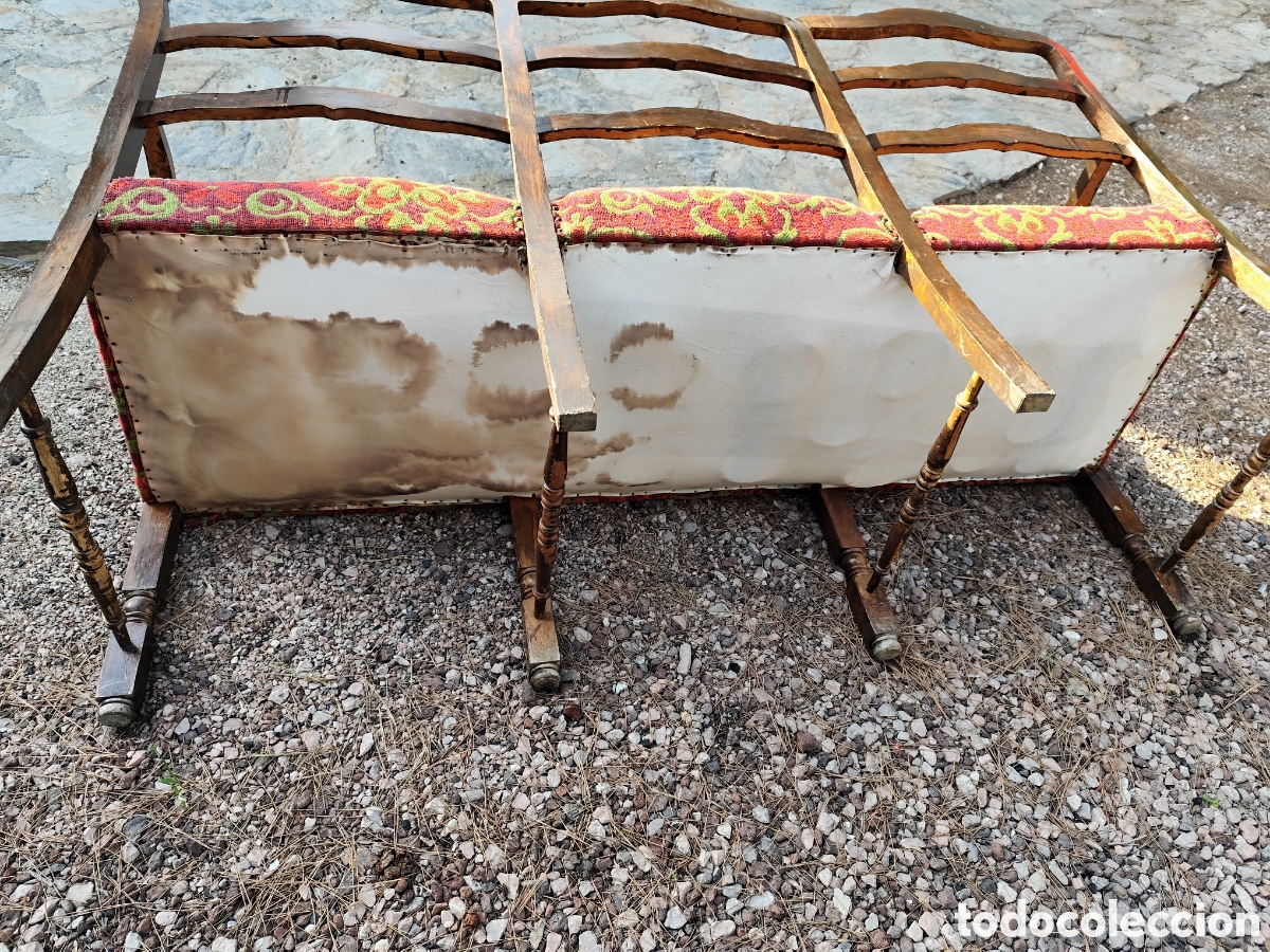 Vintage: BANCO DE MADERA ANTIGUO DE ESTILO CASTELLANO - Foto 3