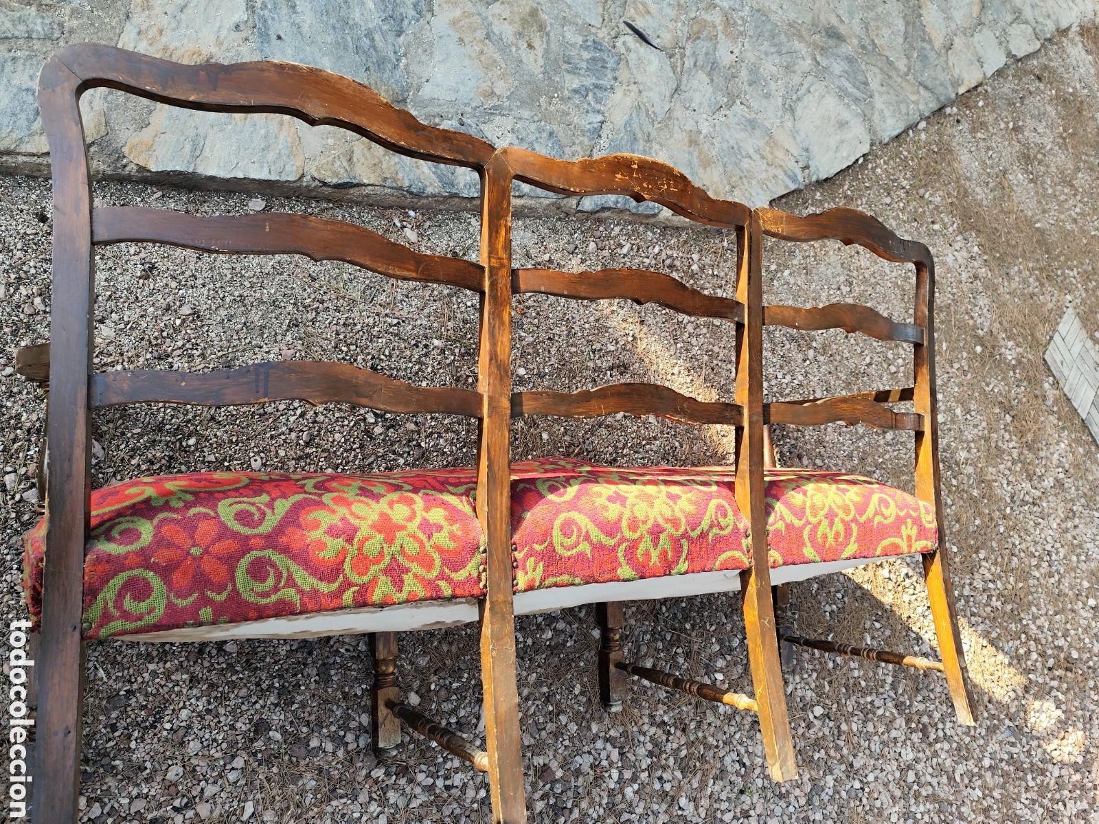 Vintage: BANCO DE MADERA ANTIGUO DE ESTILO CASTELLANO - Foto 4