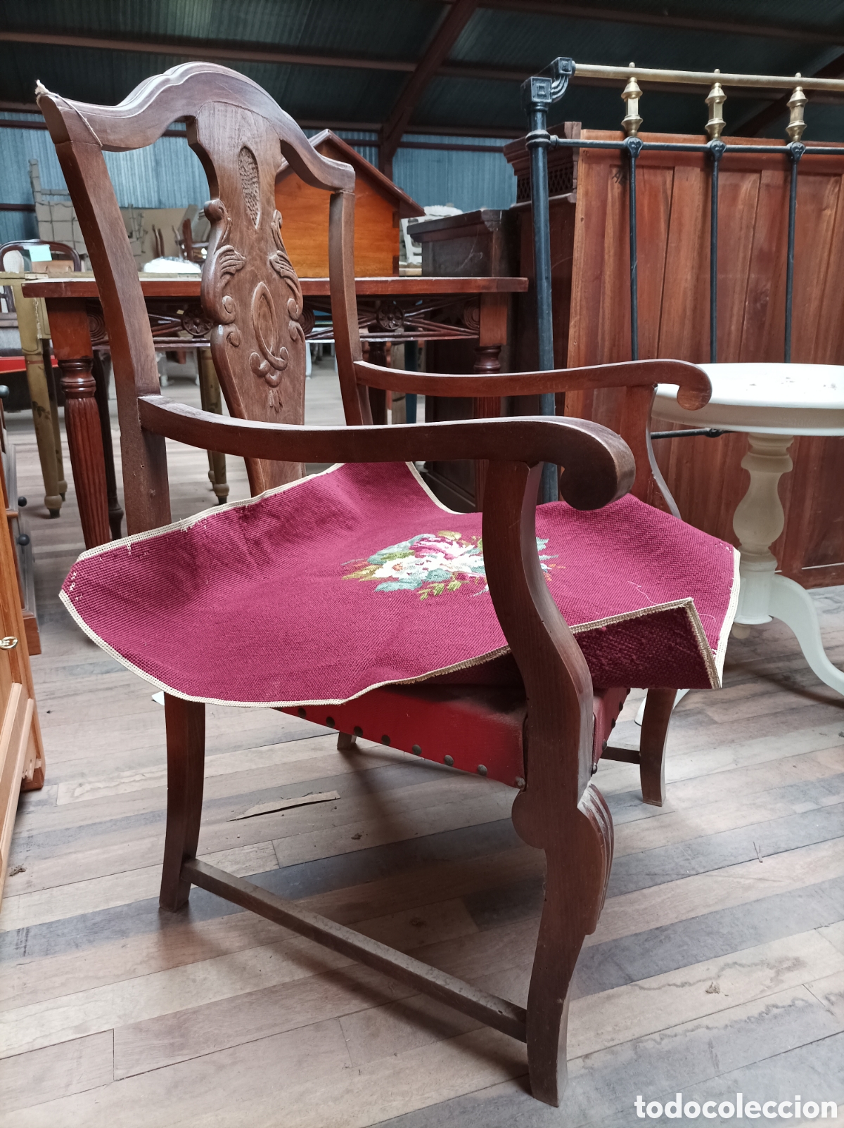 Vintage: Sill&oacute;n vintage con asiento de petit point - Foto 2
