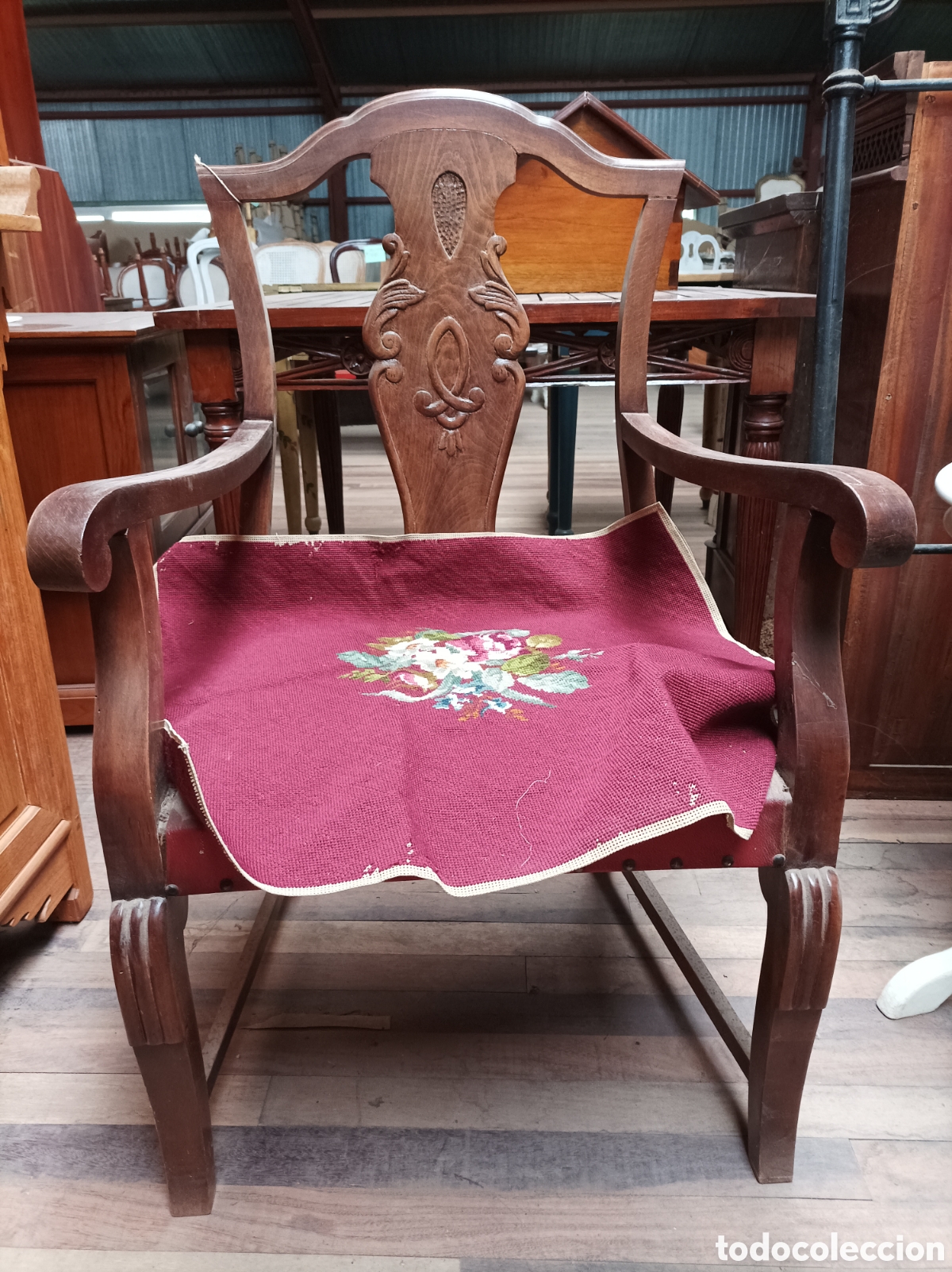 Vintage: Sill&oacute;n vintage con asiento de petit point - Foto 1