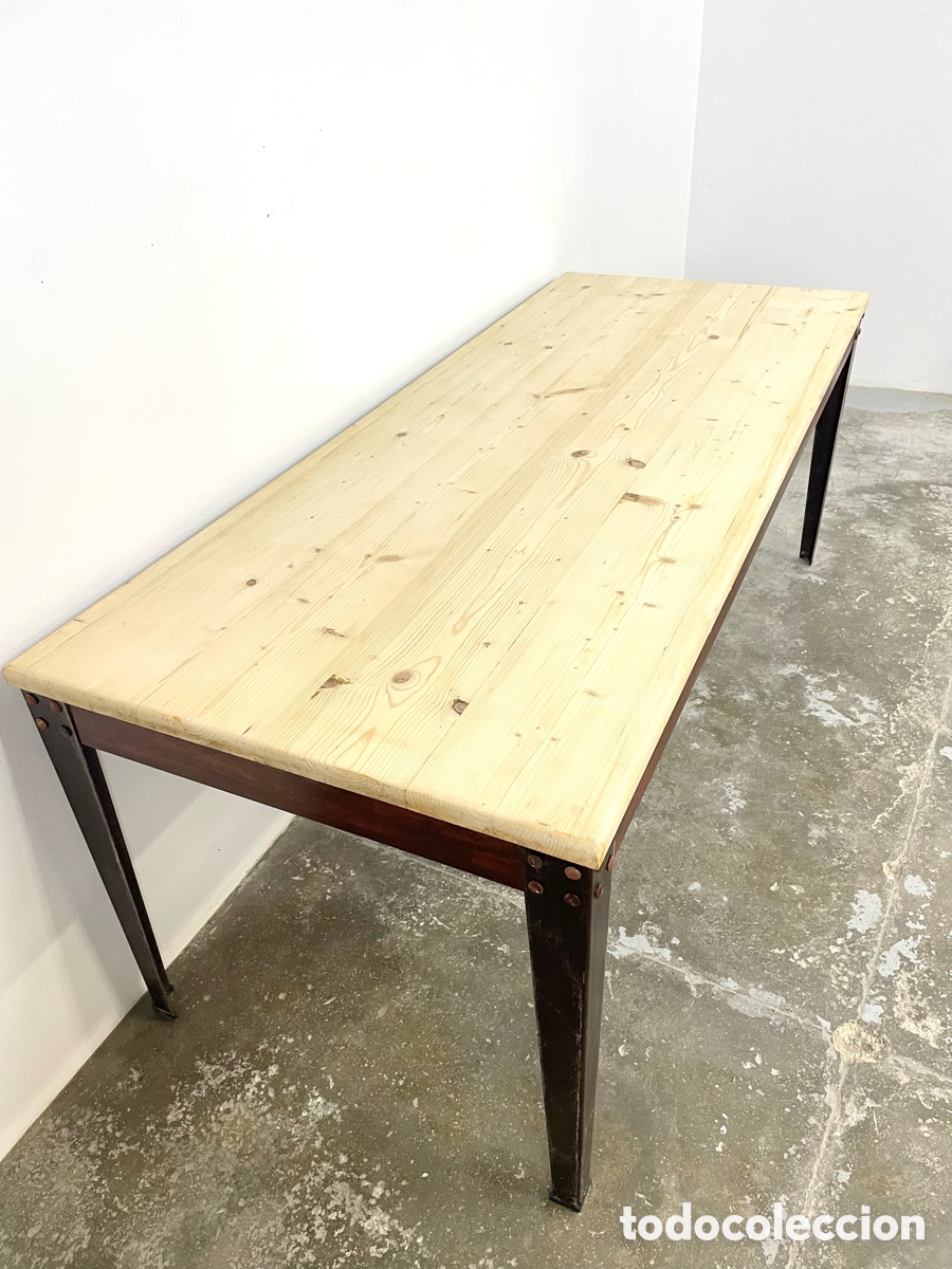 Vintage: Mesa de comedor de hierro y madera - Foto 6