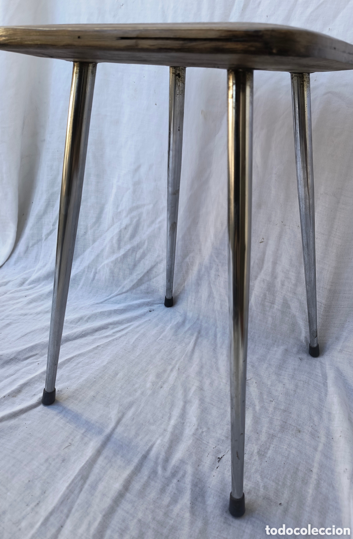 Vintage: Taburete auxiliar madera y metal - Foto 3