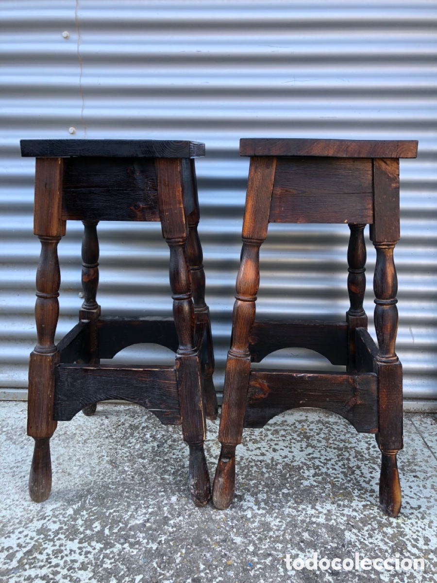 Vintage: 2 TABURETES ALTOS MADERA MACIZA. - Foto 2