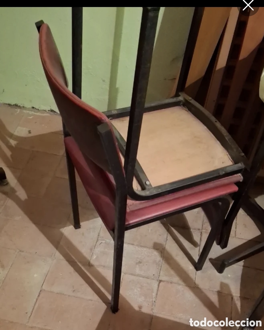 Vintage: Mesa madera estructura resistente hierro con 8 sillas - Foto 3
