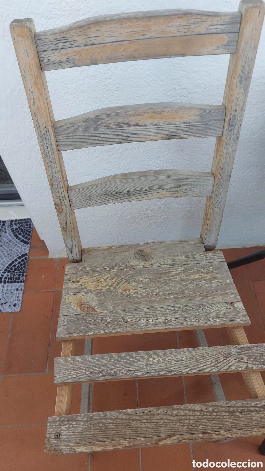 Vintage: Silla decapado en blanco, asiento de yute - Foto 3