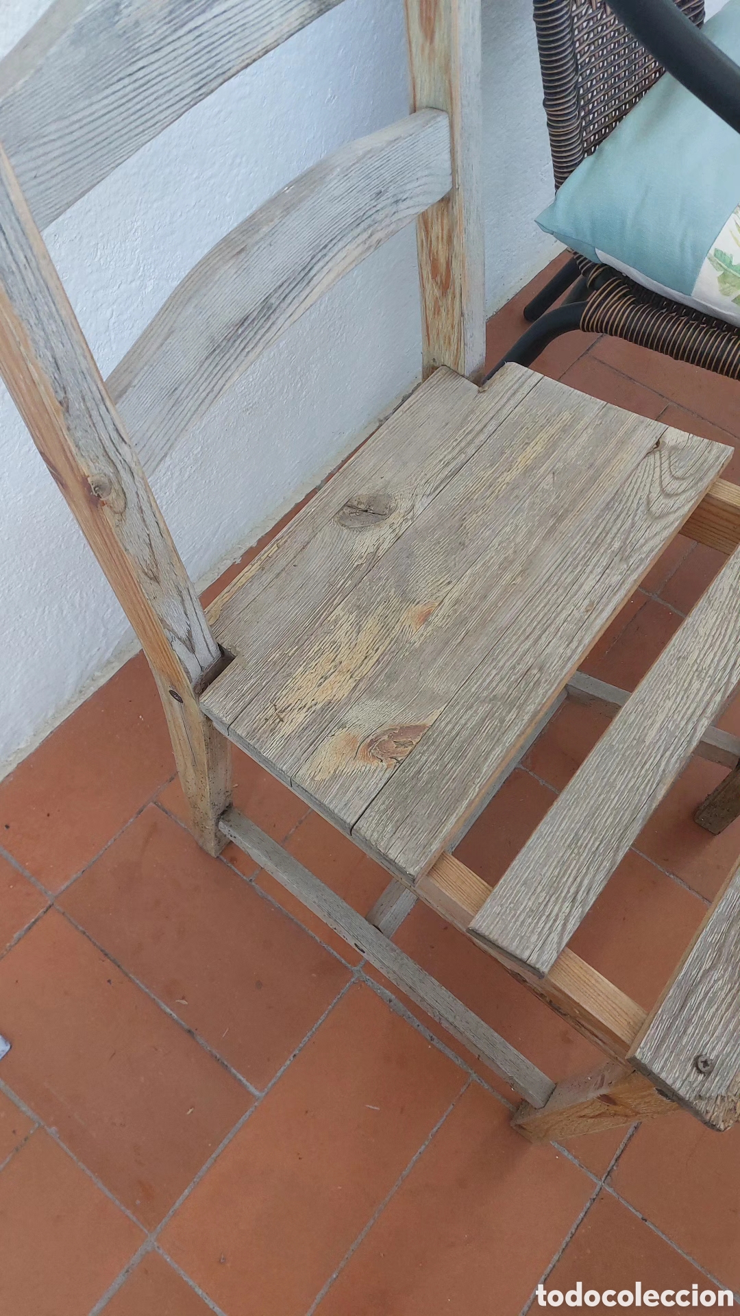 Vintage: Silla decapado en blanco, asiento de yute - Foto 4