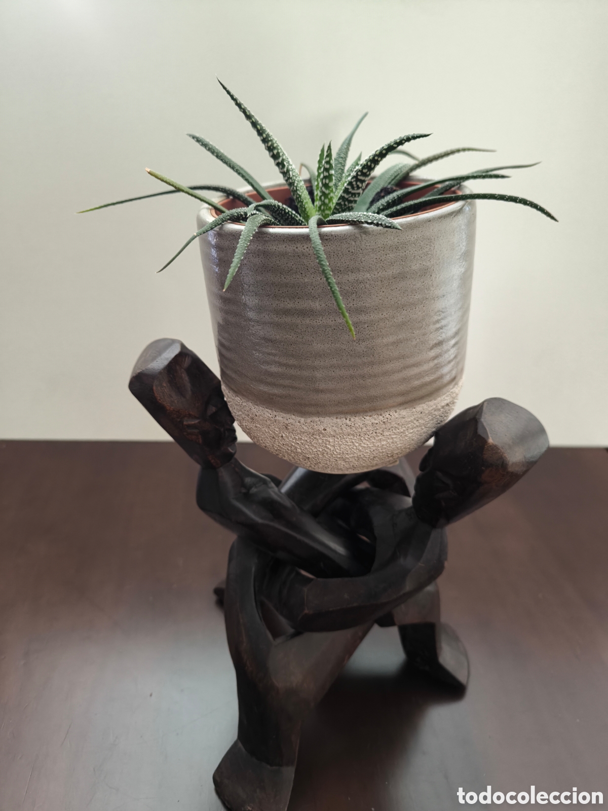 Vintage: Macetero de madera africano - Foto 2