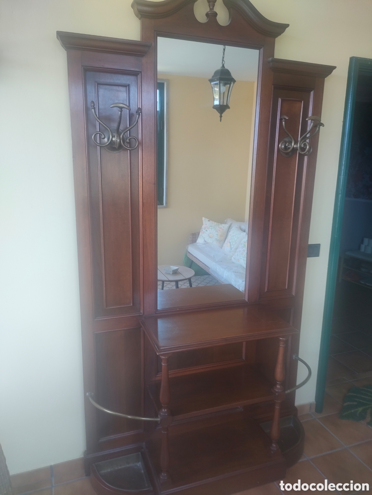 Vintage: Recibidor perchero madera con espejo - Foto 1