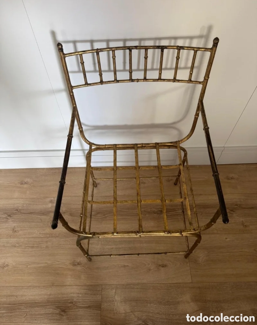 Vintage: Sill&oacute;n de metal dorado de imitaci&oacute;n de bamb&uacute;. - Foto 4