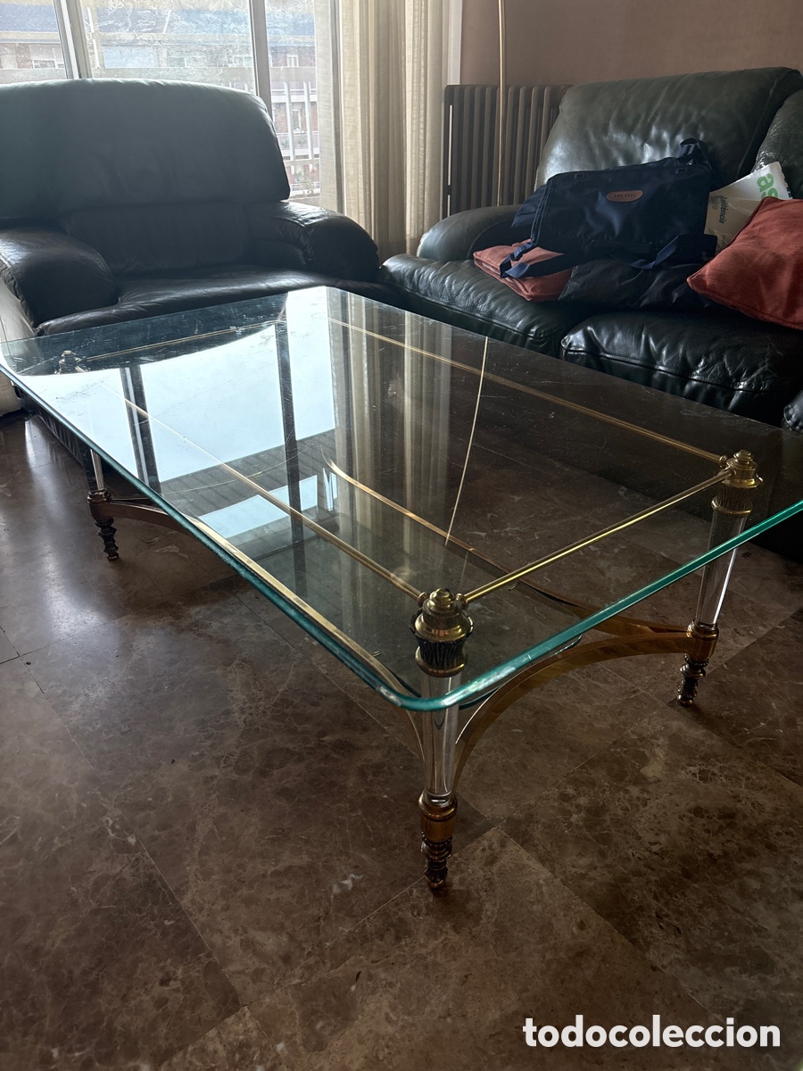 Vintage: Mesa de centro cristal y metal dorado - Foto 1