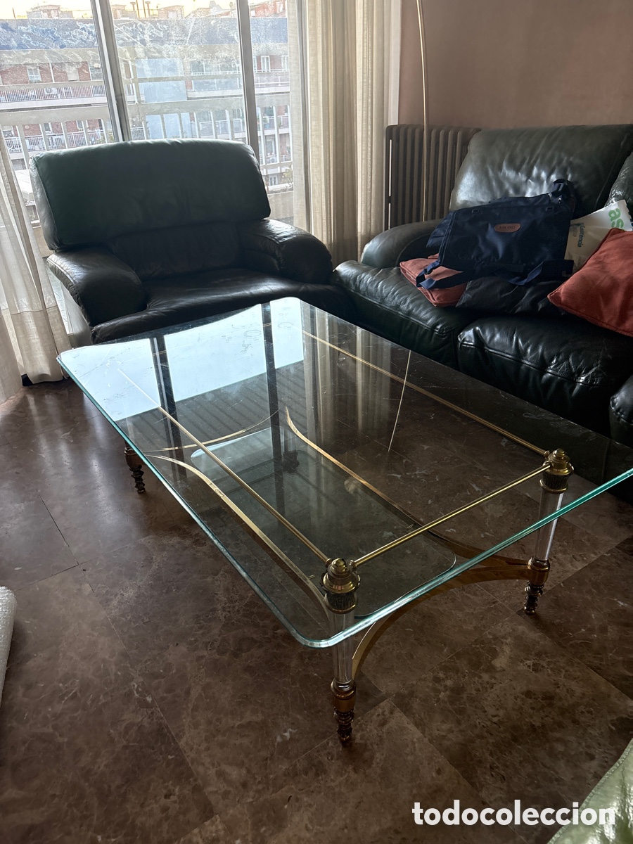 Vintage: Mesa de centro cristal y metal dorado - Foto 4