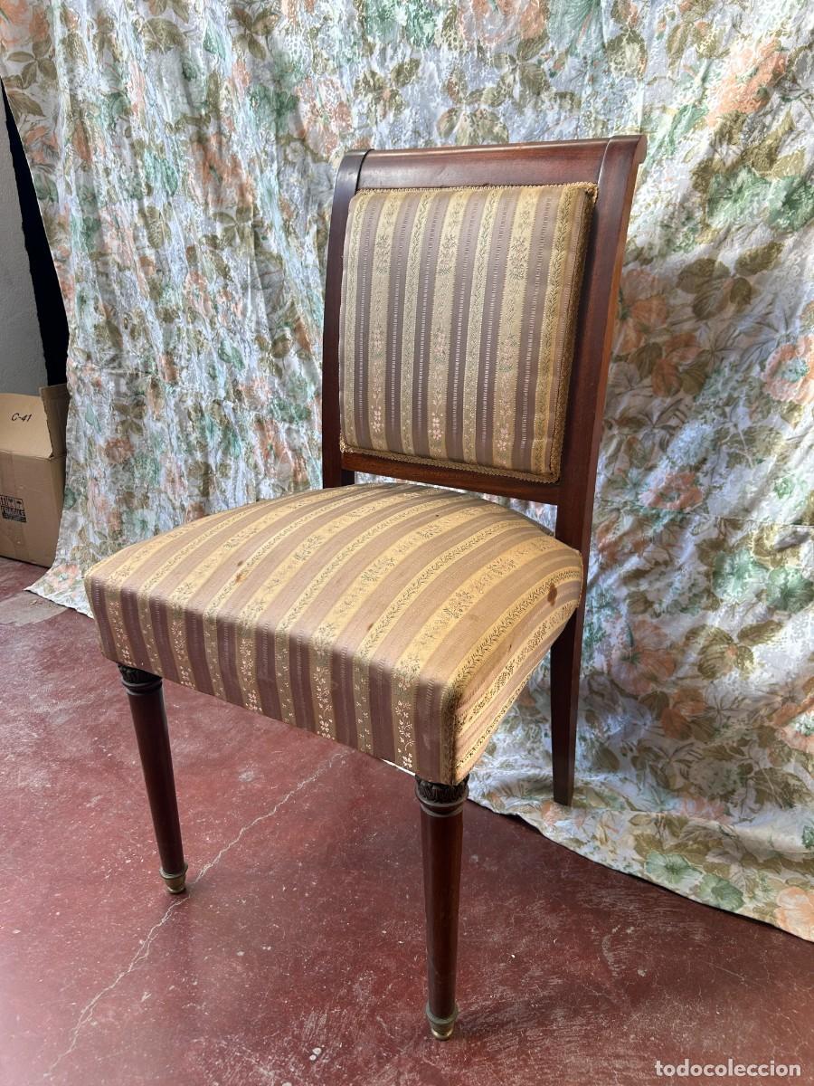 Vintage: Silla de caoba tapizado rayas - Foto 3