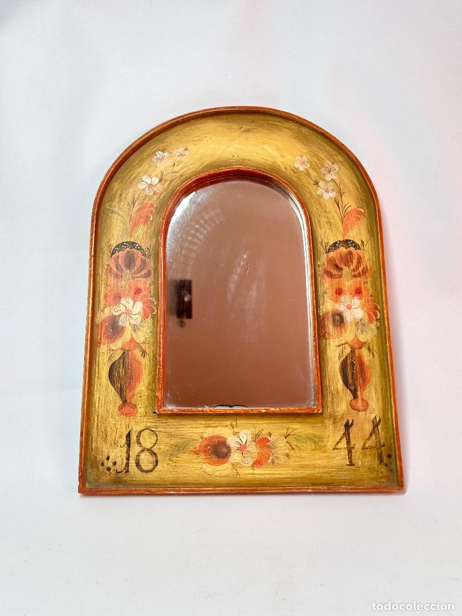 Vintage: Espejo semicircular en madera pintado a mano - Foto 1