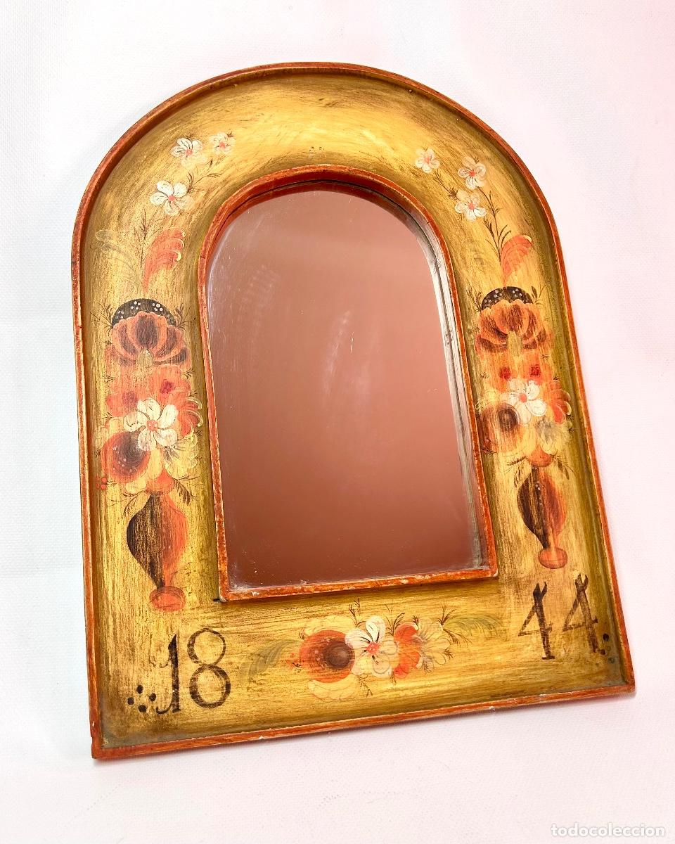 Vintage: Espejo semicircular en madera pintado a mano - Foto 2