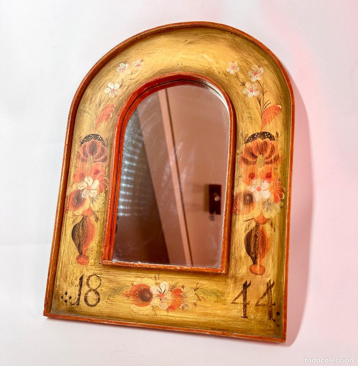 Vintage: Espejo semicircular en madera pintado a mano - Foto 3