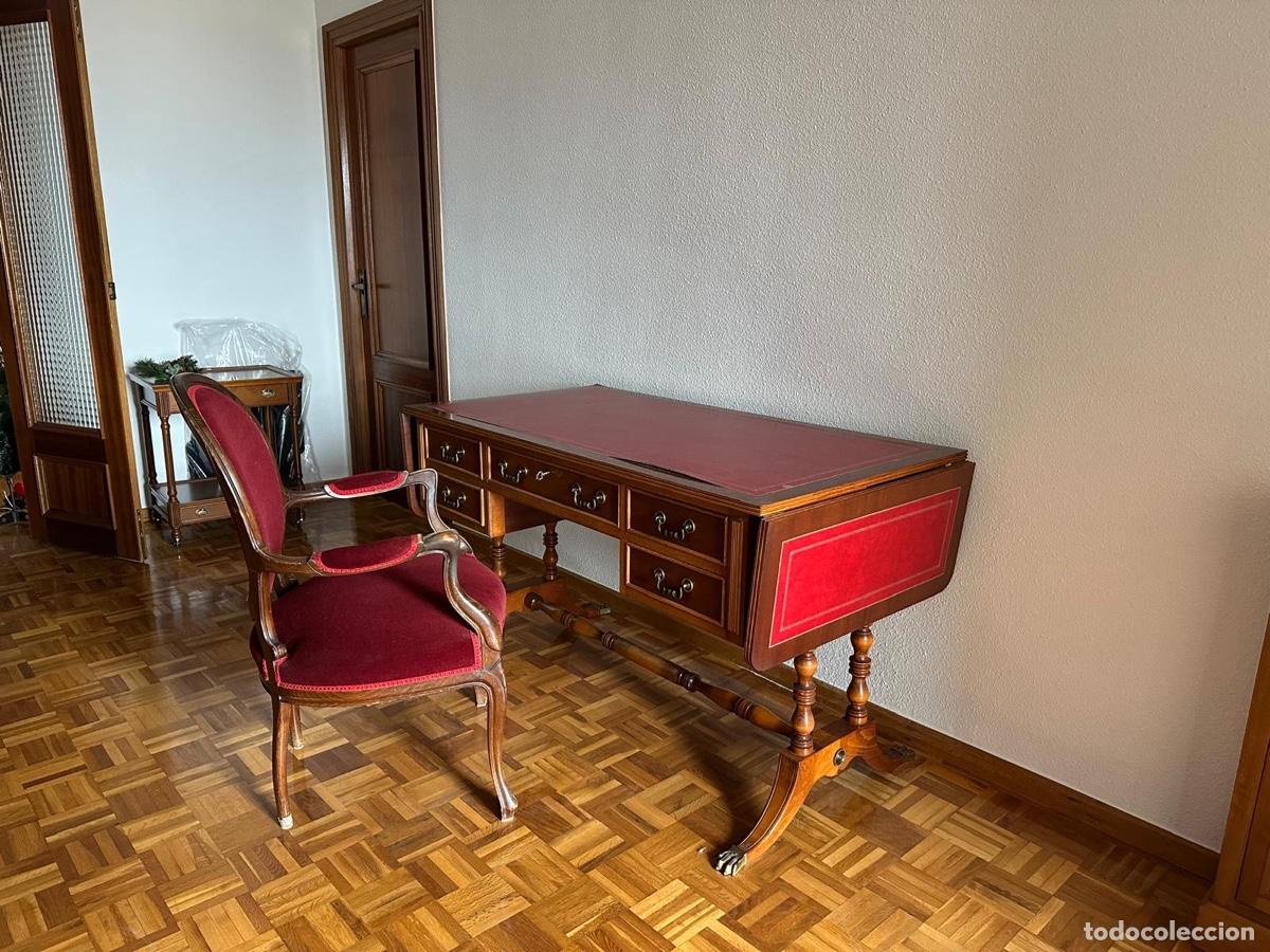 Vintage: Mesa de despacho tipo ingl&eacute;s con cuero granate - Foto 2