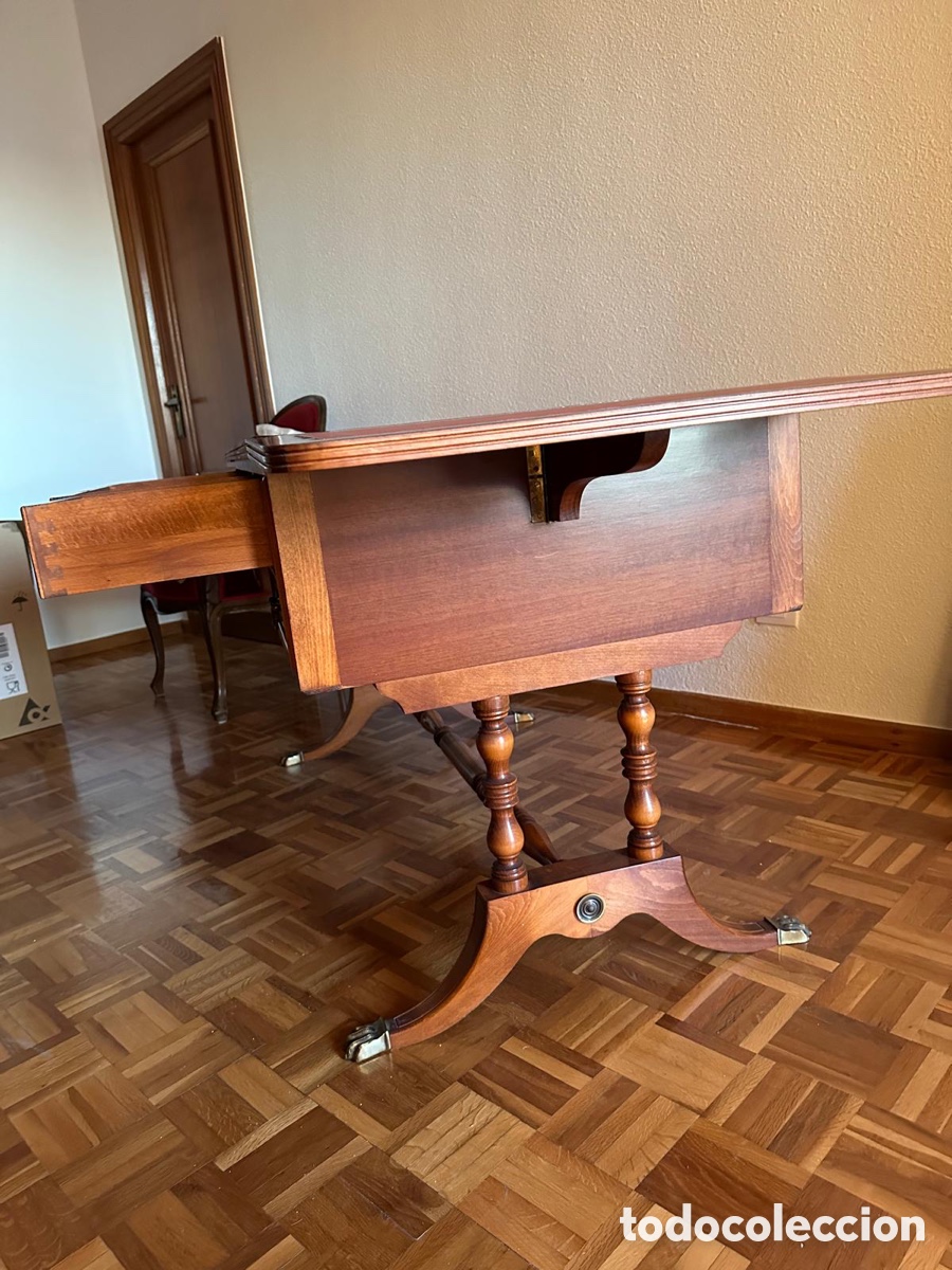 Vintage: Mesa de despacho tipo ingl&eacute;s con cuero granate - Foto 4