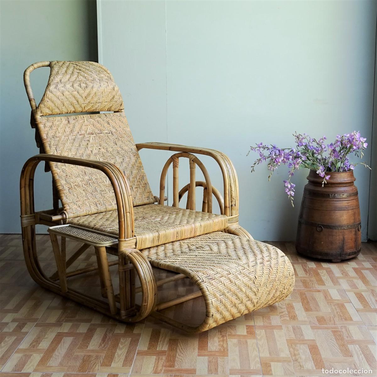 Vintage: Sillon tumbona de ratan extensible. - Foto 1