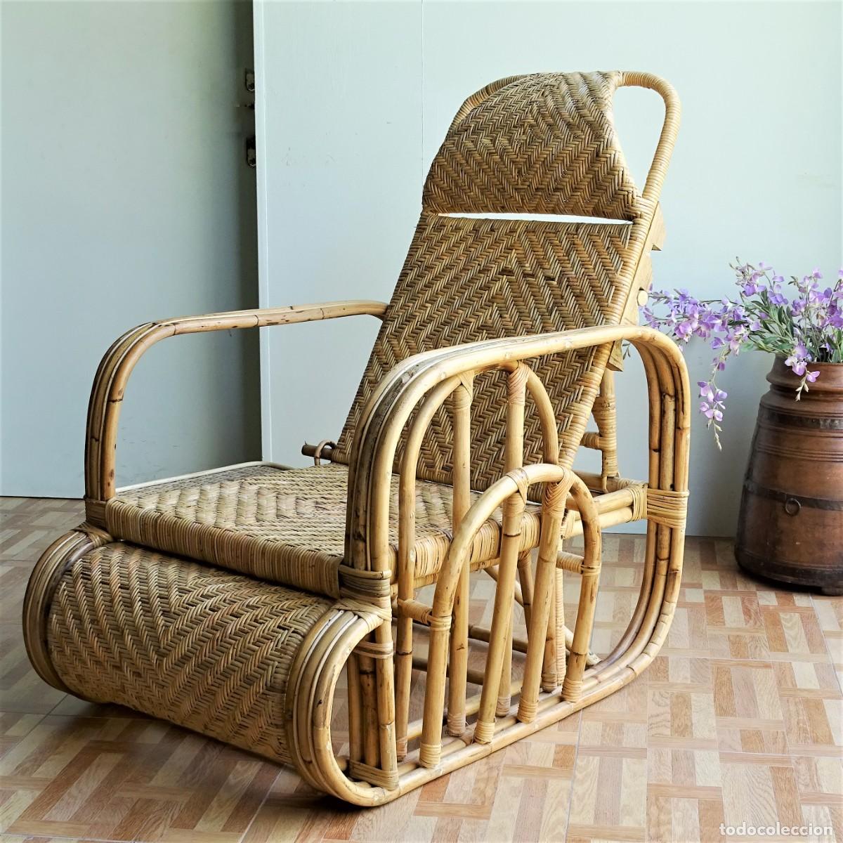 Vintage: Sillon tumbona de ratan extensible. - Foto 2