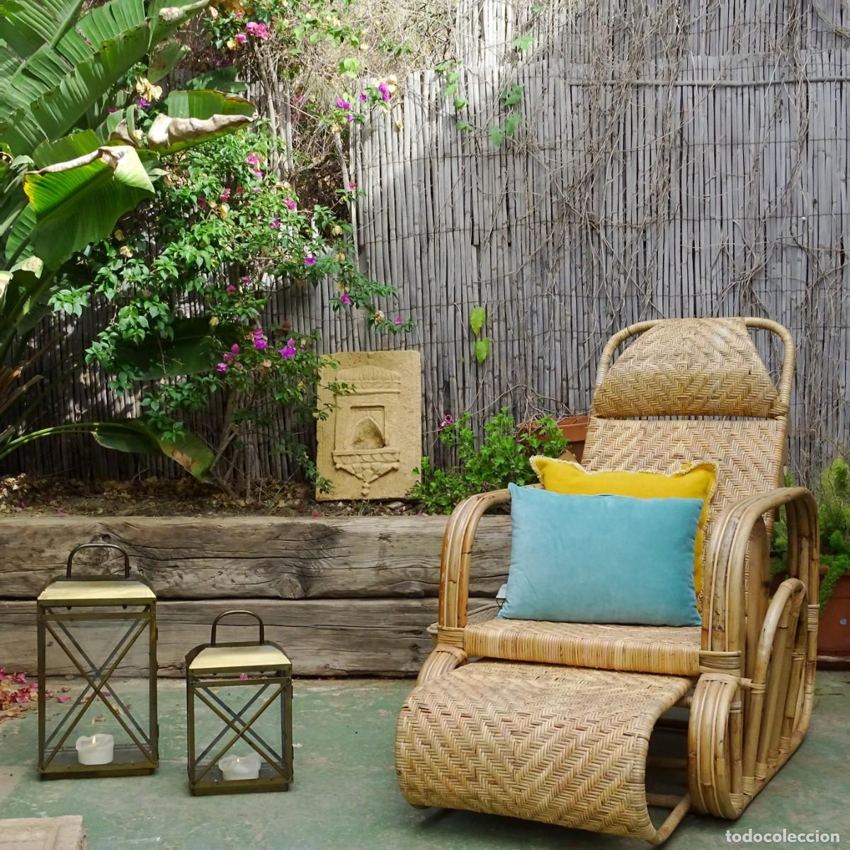 Vintage: Sillon tumbona de ratan extensible. - Foto 3