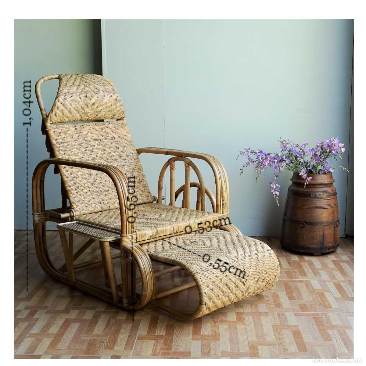 Vintage: Sillon tumbona de ratan extensible. - Foto 4