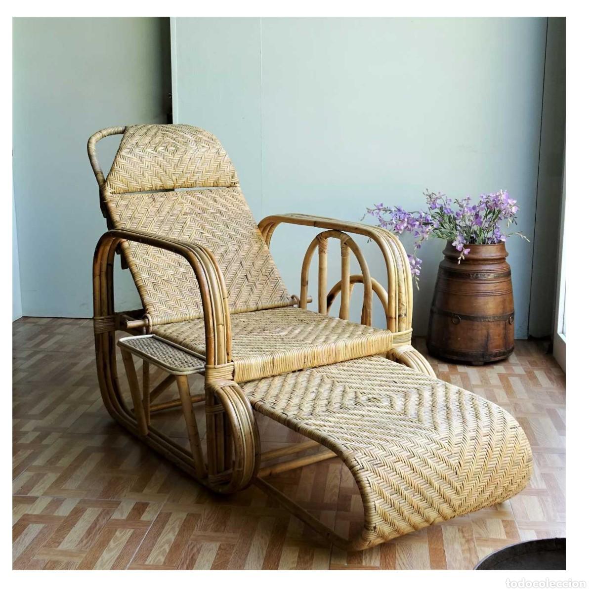 Vintage: Sillon tumbona de ratan extensible. - Foto 5