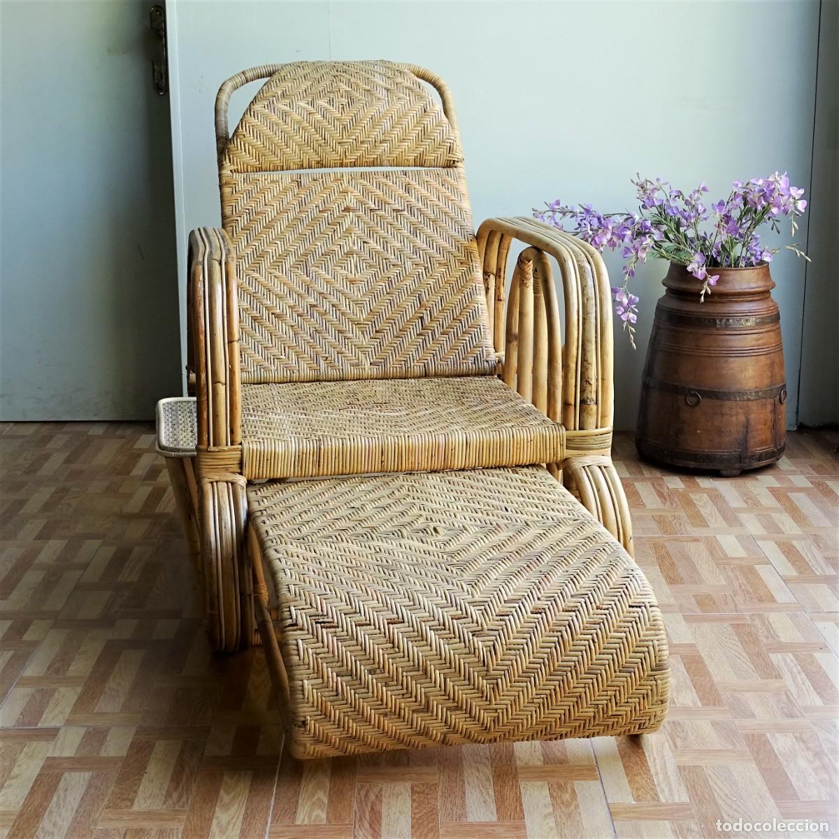 Vintage: Sillon tumbona de ratan extensible. - Foto 6